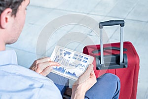 Businessman working with financial dashboard, electronic banking, digital tablet computer