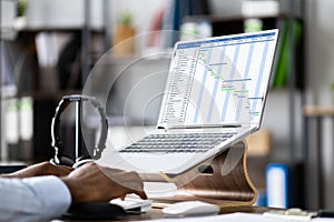 Businessman Working On Gantt Chart Using Computer