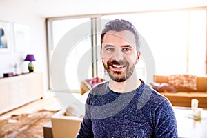 Businessman working from home, taking a break,