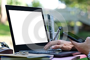 Businessman working on laptop computer