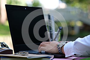 Businessman working on laptop computer