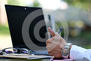 Businessman working on laptop computer