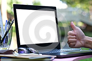 Businessman working on laptop computer