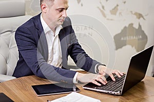 Businessman Working Laptop Connecting Networking Concept,Businessman working with documents on office