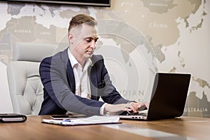 Businessman Working Laptop Connecting Networking Concept,Businessman working with documents on office