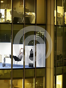 Businessman Working Late Night In Office