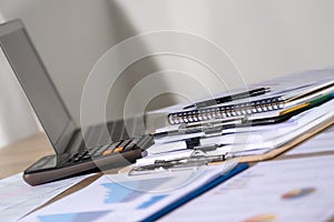 Businessman working reading documents graph financial to job succes Analyze document plans photo