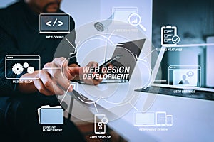 businessman working with smart phone and digital tablet and lapt