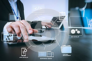 businessman working with smart phone and digital tablet and lapt