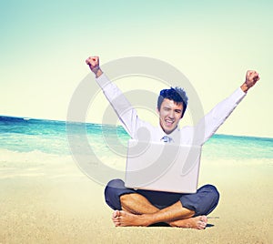 Businessman Working Success Beach Vacation Concept