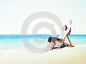 Businessman Working Success Beach Vacation Concept