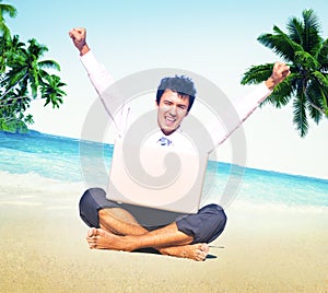 Businessman Working Success Beach Vacation Concept