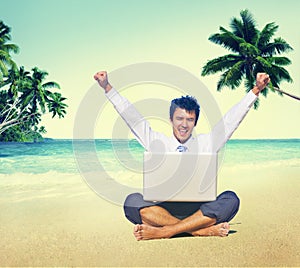 Businessman Working Success Beach Vacation Concept