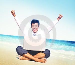 Businessman Working Success Beach Vacation Concept