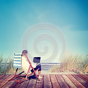 Businessman Working Summer Beach Relaxation Concept