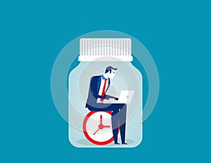 Businessman working trapped inside of bottle. Concept business vector illustration, Freedom, Liberty