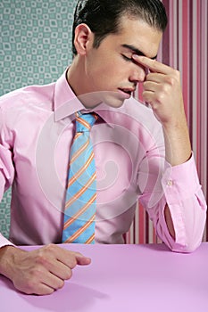 Businessman worried headache stressed and sad