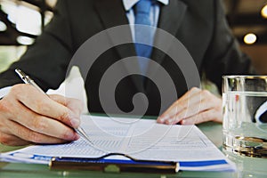 Businessman Writing Application Contract Working Concept