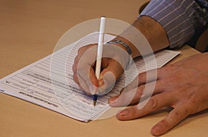 Businessman writing contract