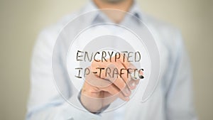 Encrypted IP-Traffic, writing on transparent screen photo