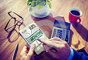 Businessman Writing Growth Plan Strategy Concept