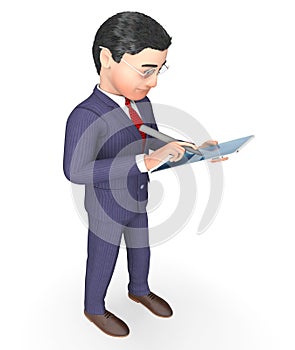 Businessman Writing Indicates Progress Report And Analysis 3d Rendering