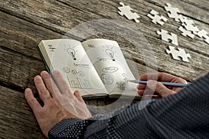 Businessman writing in a motivational book