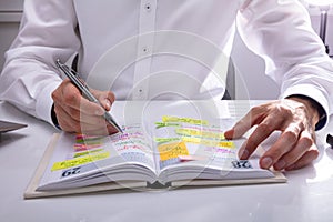 Businessman Writing Schedule In Diary