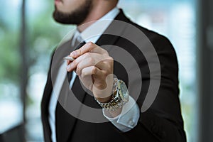 Businessman Is Writing On A Virtual Whiteboard Flipchart