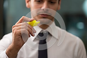 Businessman Is Writing On A Virtual Whiteboard Flipchart