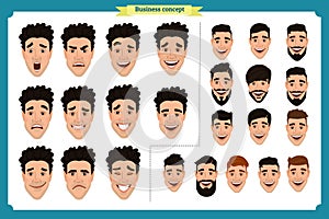 Businessman.Young man portrait.Different male avatar expressions set.