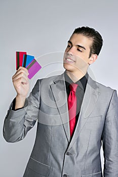 Businessman young with three credit cards