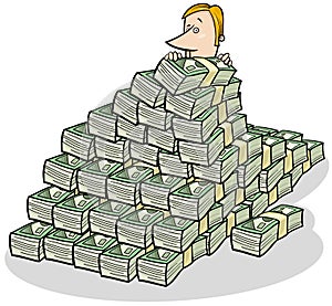 Businessmanand big pile of money concept cartoon