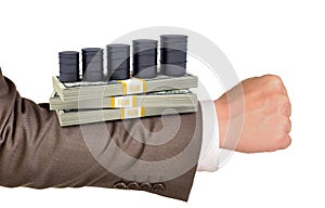 Businessmans arm with money