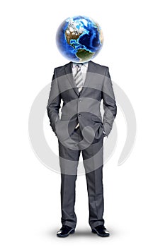 Businessmans body with Earth instead head photo