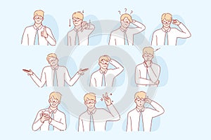 Businessmans gestures and facial expresion set concept photo