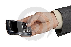 Businessmans hand offering a smartphone