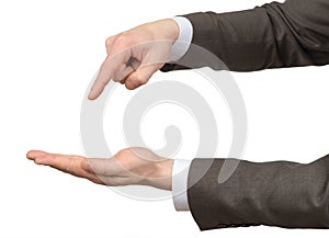 Businessmans hands pointing at empty space photo