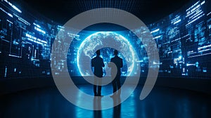 Businessmen Analyzing Digital World Data