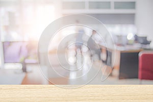 Businessmen blur in the workplace or work space of laptop on table in office room with computer or shallow depth of focus of