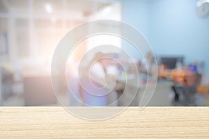 Businessmen blur in the workplace or work space of laptop on table in office room with computer or shallow depth of focus of