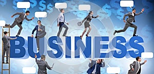 The businessmen in business concept with ladder and bubble callo photo