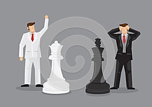 Businessmen Checkmate in Life Size Chess Game Cartoon Vector Illustration