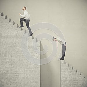 businessmen climb a ladder that presents difficulties