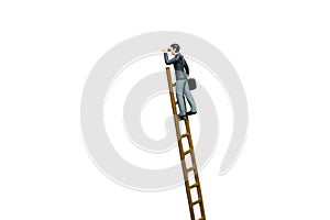 Businessmen climb the ladder using binocular telescope