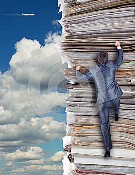 Businessmen climbing up