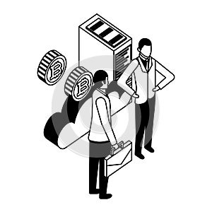 Businessmen with cloud computing and set icons