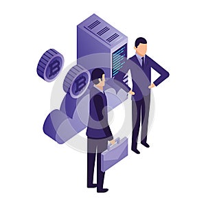 businessmen with cloud computing and set icons