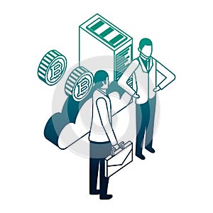 businessmen with cloud computing and set icons