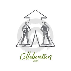 Businessmen, collaboration, strategy, cooperation concept. Hand drawn isolated vector.